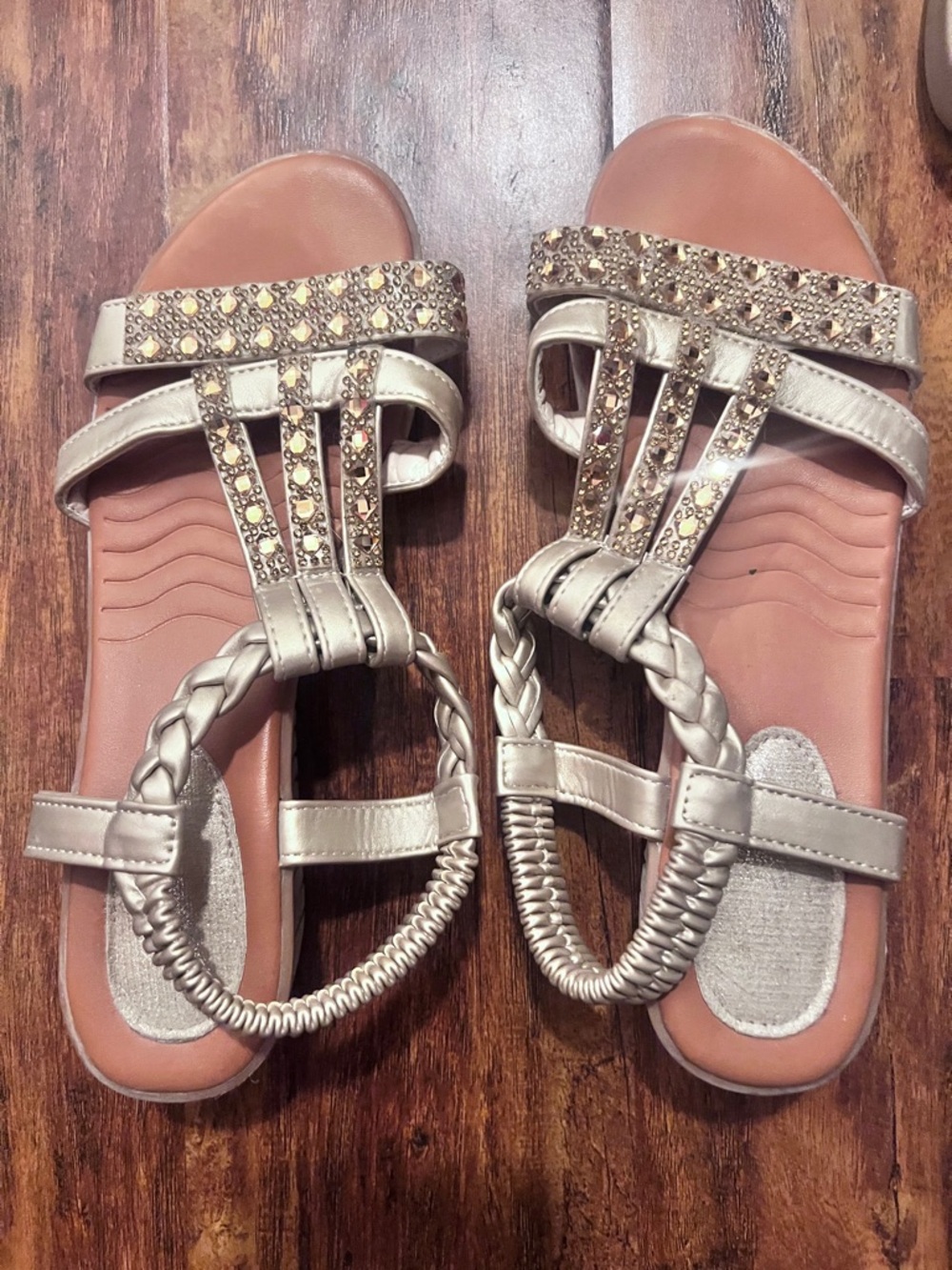 Women’s Metallic Silver Embellished Braided Sandals